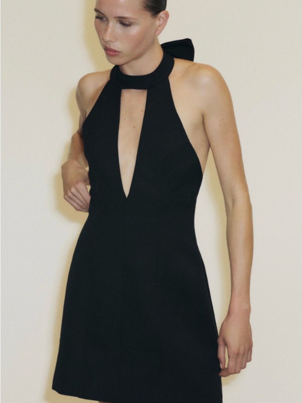 Zara Black Halter Mini Dress with Plunge Keyhole